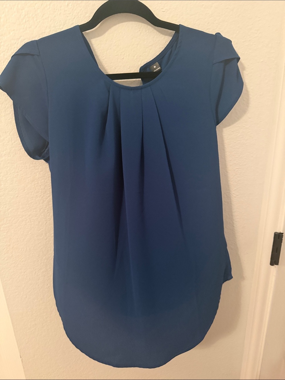 SHEIN Royal Blue Pleated Cap-Sleeve Blouse
